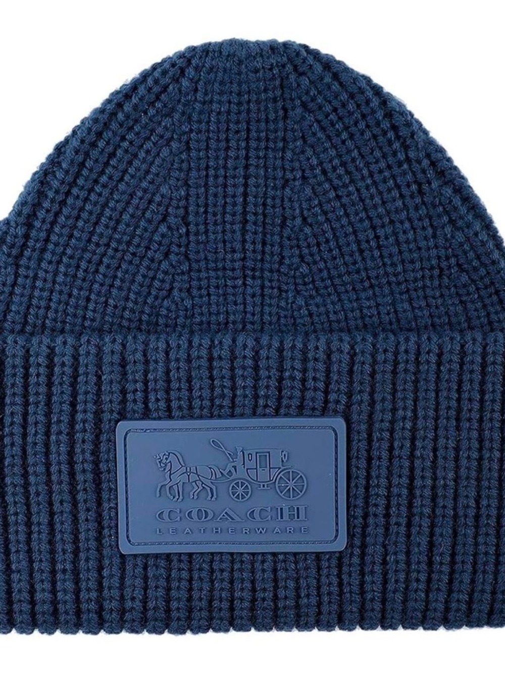 Coach Dark Navy Ribbed Knit Beanie with Logo Patch